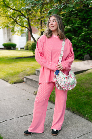 Skyler Oversized Striped Long Sleeve Top - Pink