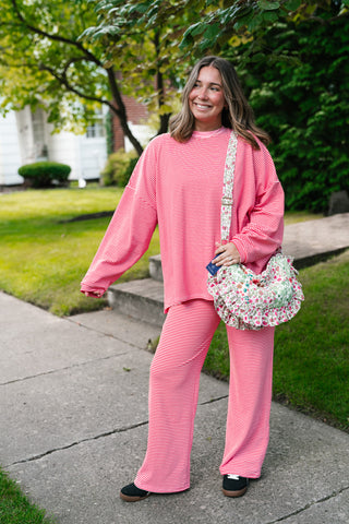 Skyler Oversized Striped Long Sleeve Top - Pink