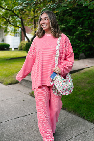 Skyler Oversized Striped Long Sleeve Top - Pink