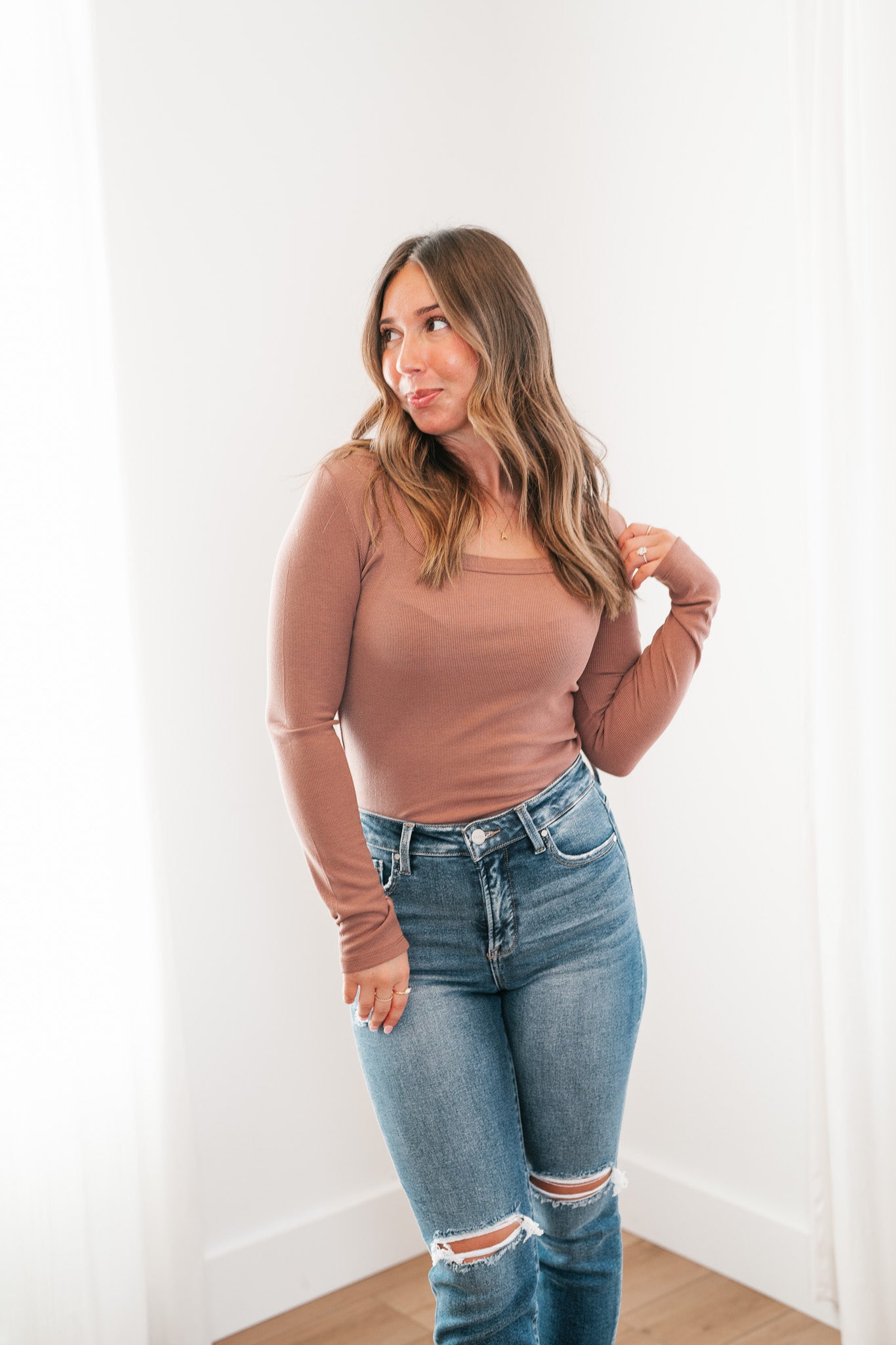 Dusty Mauve Ribbed Long Sleeve Top