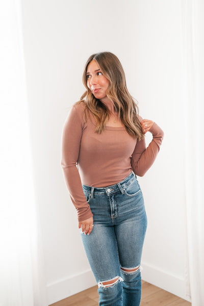 Dusty Mauve Ribbed Long Sleeve Top