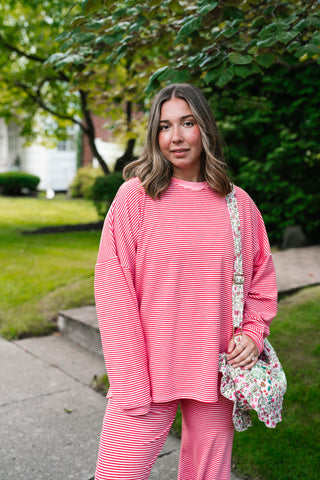 Skyler Oversized Striped Long Sleeve Top - Pink