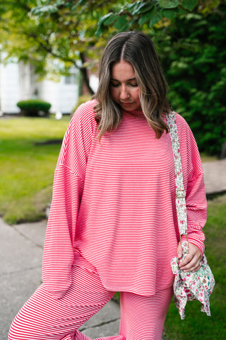 Skyler Oversized Striped Long Sleeve Top - Pink