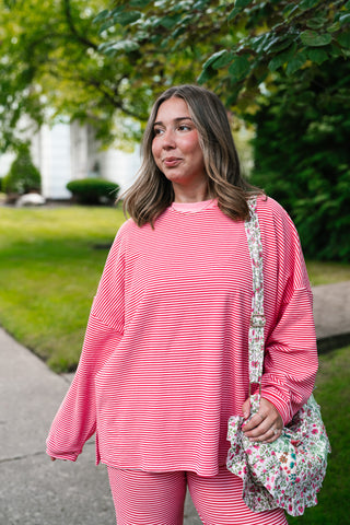 Skyler Oversized Striped Long Sleeve Top - Pink