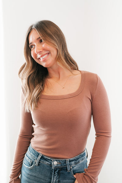 Dusty Mauve Ribbed Long Sleeve Top