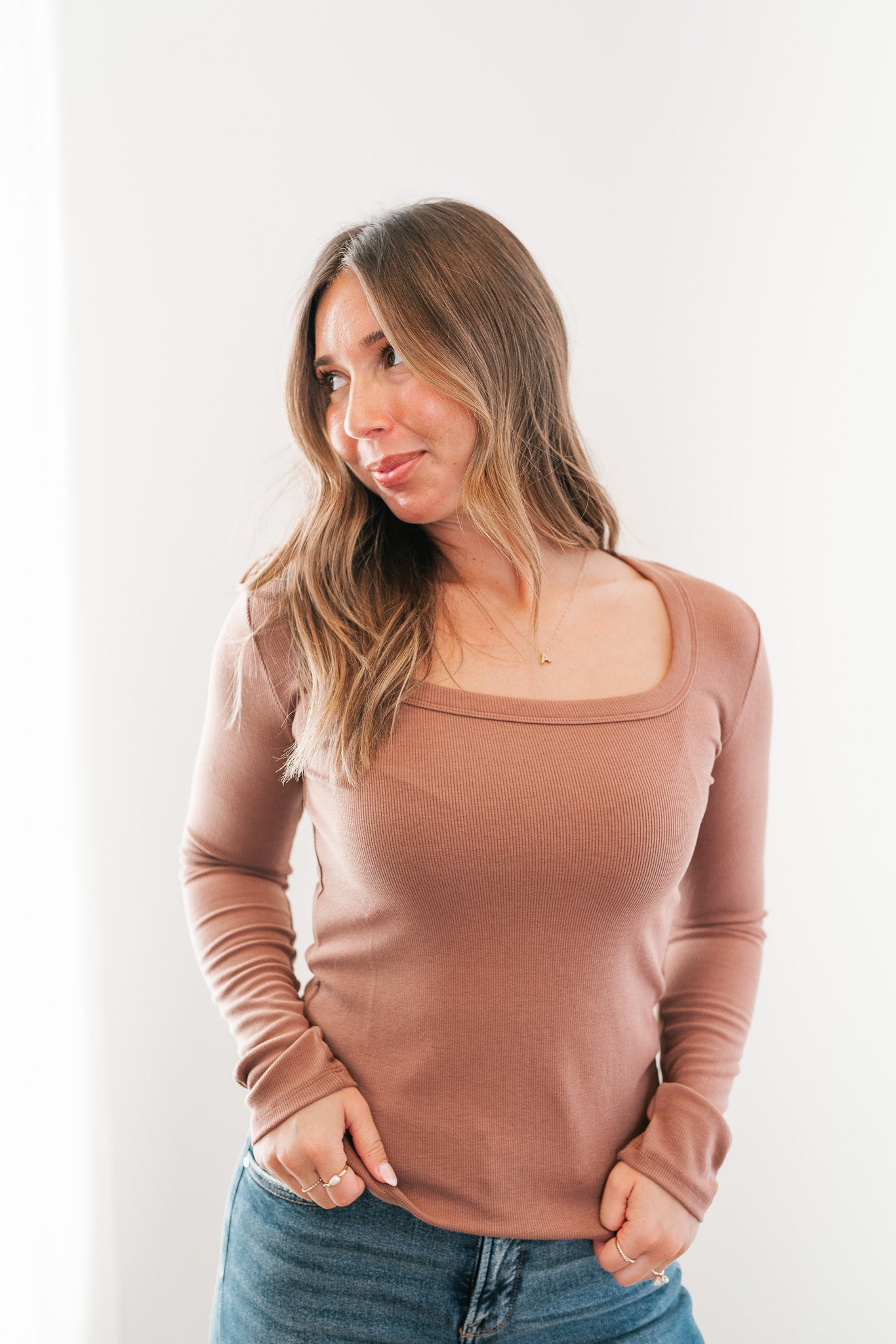 Dusty Mauve Ribbed Long Sleeve Top