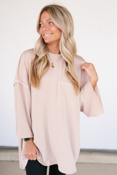 Forever Ideal Ribbed Top - Sand