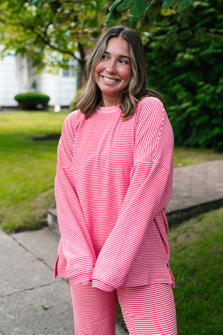 Skyler Oversized Striped Long Sleeve Top - Pink