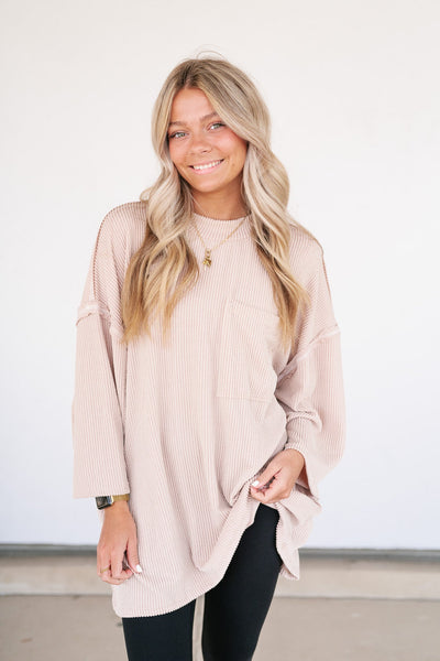 Forever Ideal Ribbed Top - Sand