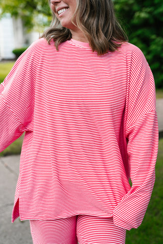 Skyler Oversized Striped Long Sleeve Top - Pink