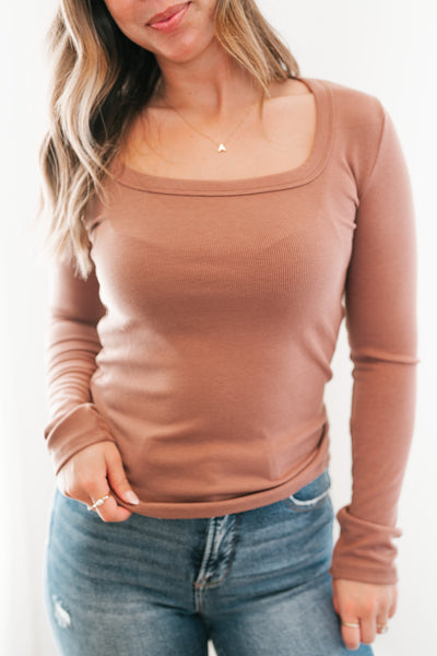 Dusty Mauve Ribbed Long Sleeve Top