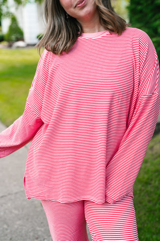 Skyler Oversized Striped Long Sleeve Top - Pink