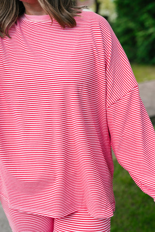 Skyler Oversized Striped Long Sleeve Top - Pink