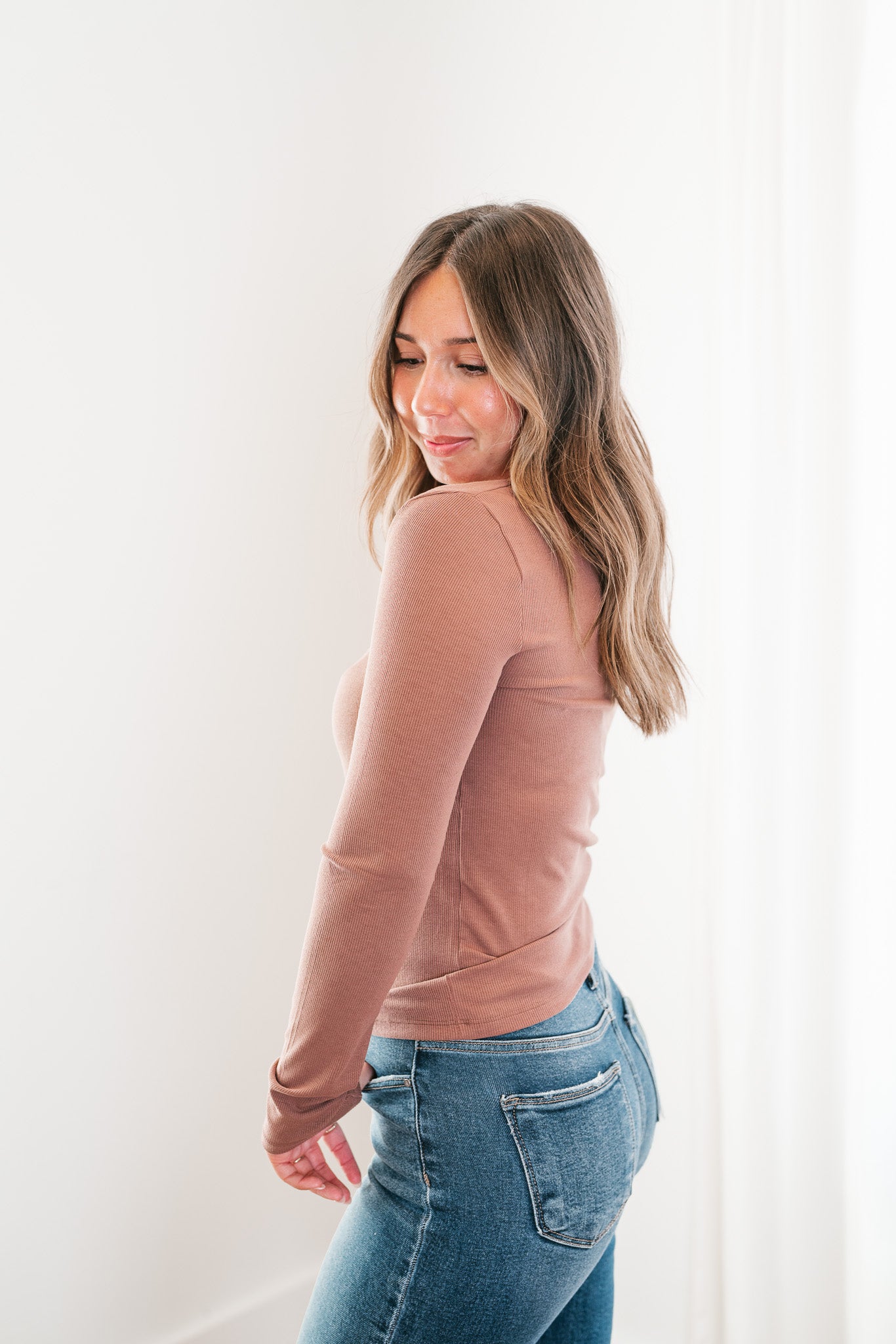 Dusty Mauve Ribbed Long Sleeve Top