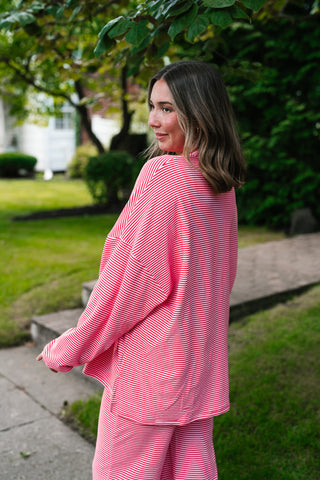 Skyler Oversized Striped Long Sleeve Top - Pink