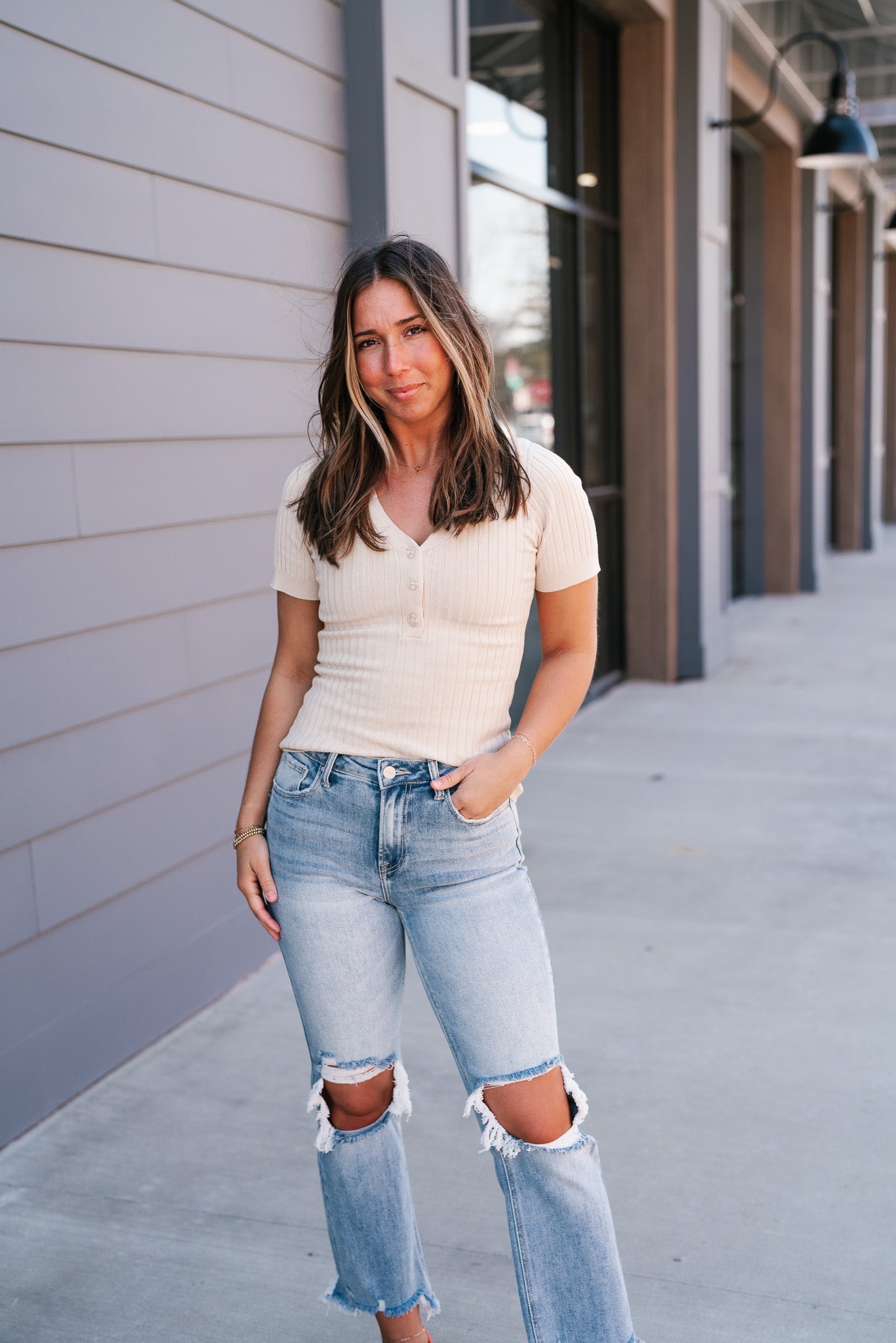 Neutral Delight Ribbed Top