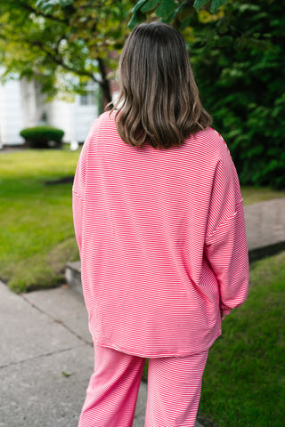 Skyler Oversized Striped Long Sleeve Top - Pink