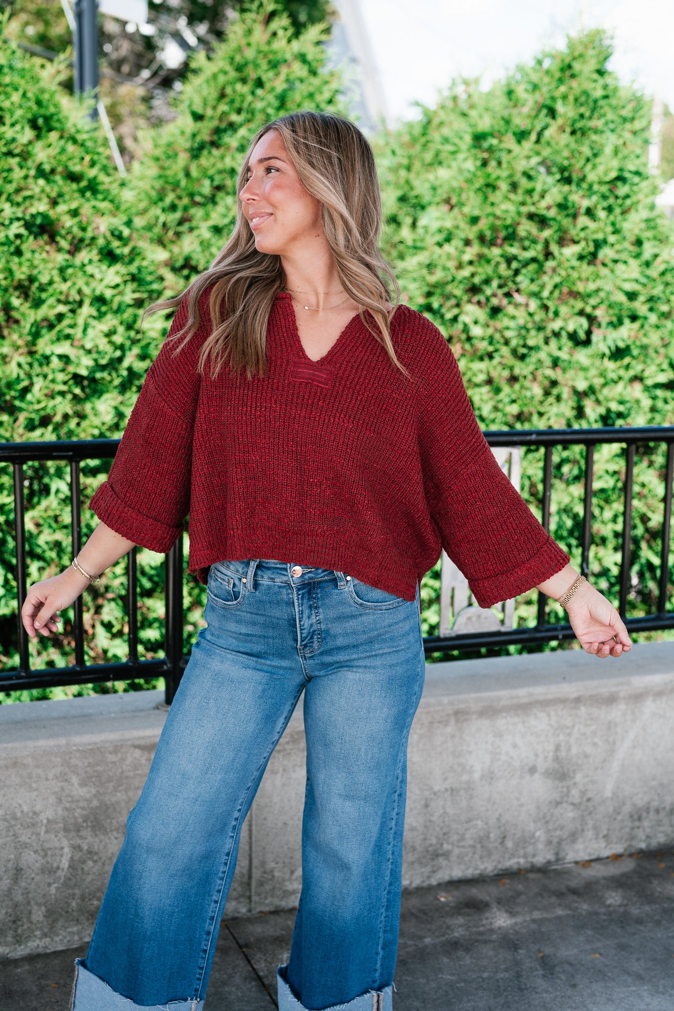 Autumn Glow Quarter Sleeve Sweater - Rust