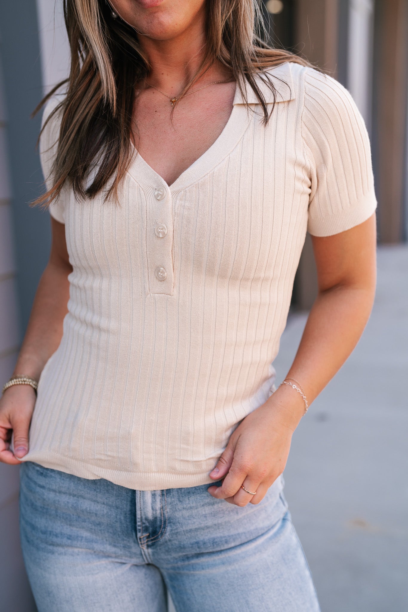 Neutral Delight Ribbed Top