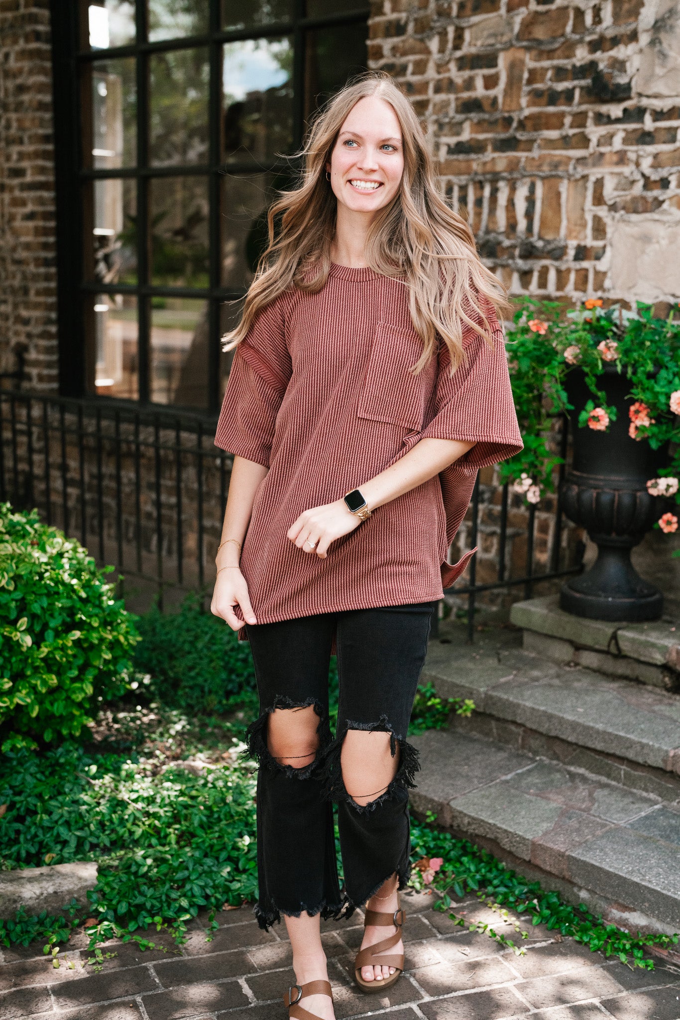 Forever Timeless Relaxed Ribbed Top- Rust