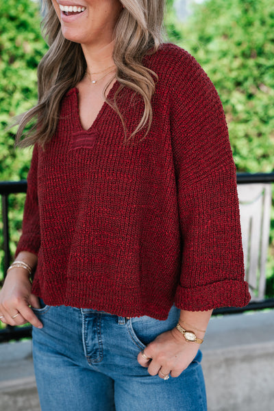 Autumn Glow Quarter Sleeve Sweater - Rust