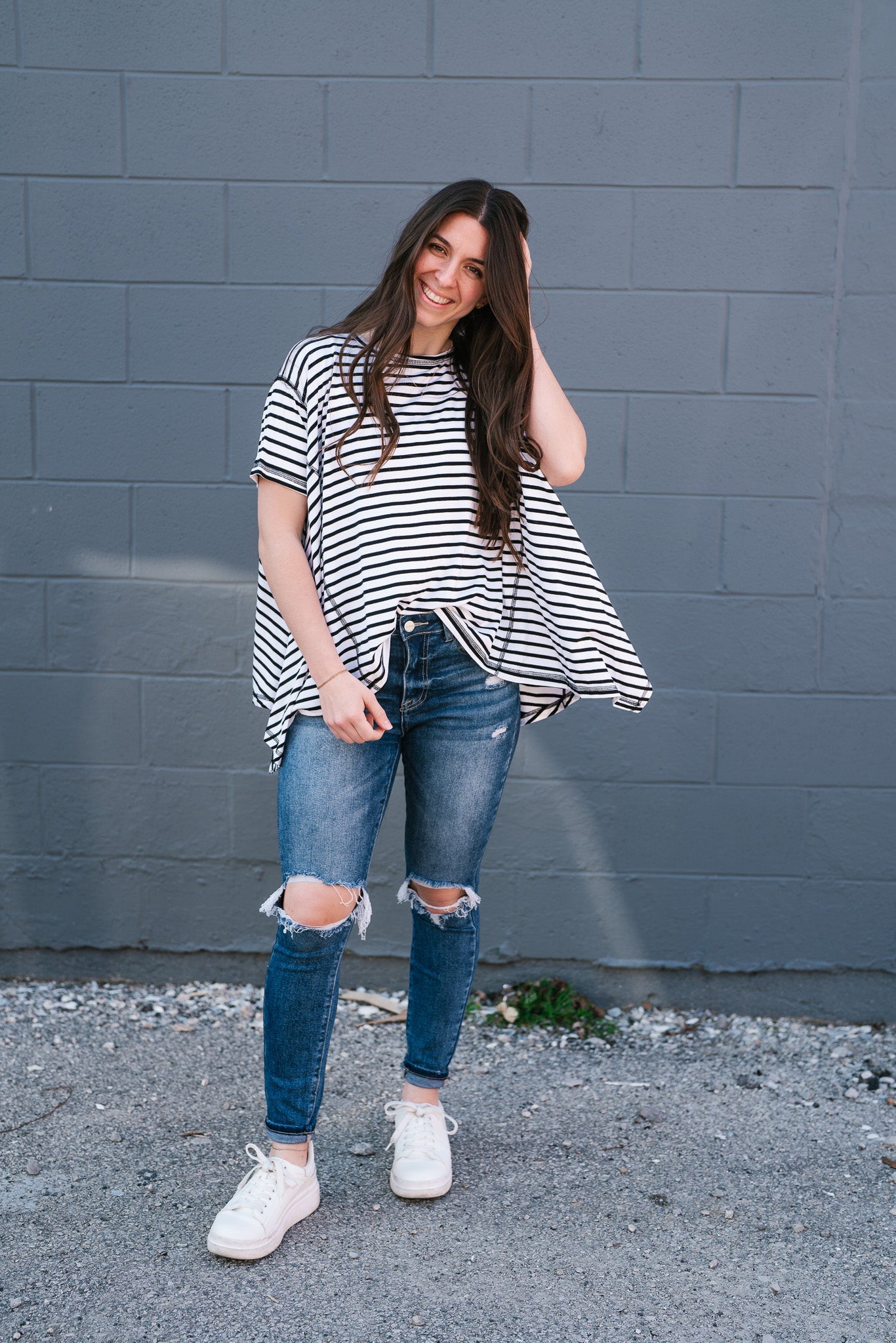 No Brainer Striped Top- White