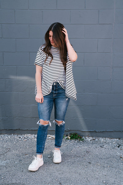 No Brainer Striped Top- White