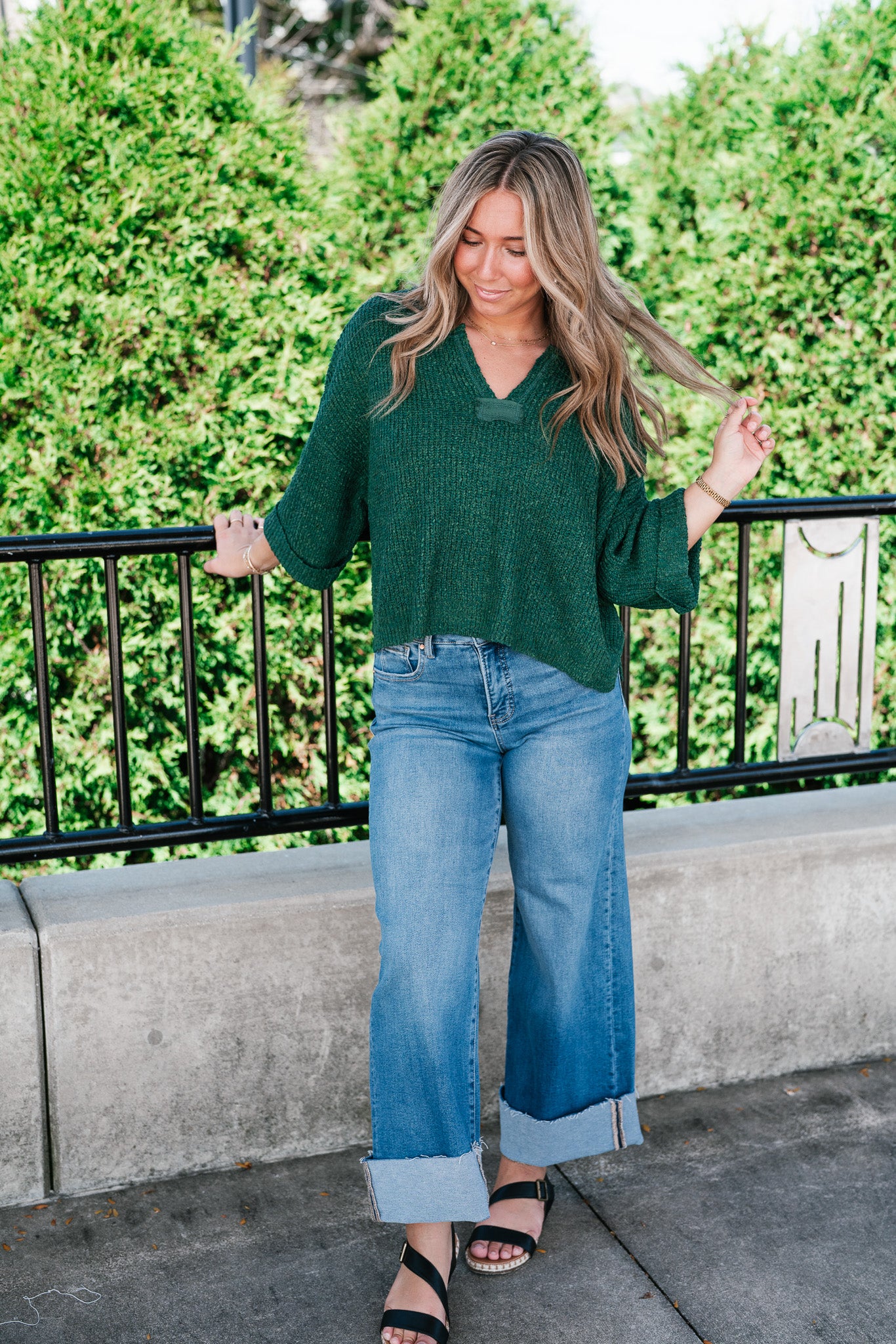 Autumn Glow Quarter Sleeve Sweater - Green