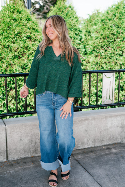 Autumn Glow Quarter Sleeve Sweater - Green