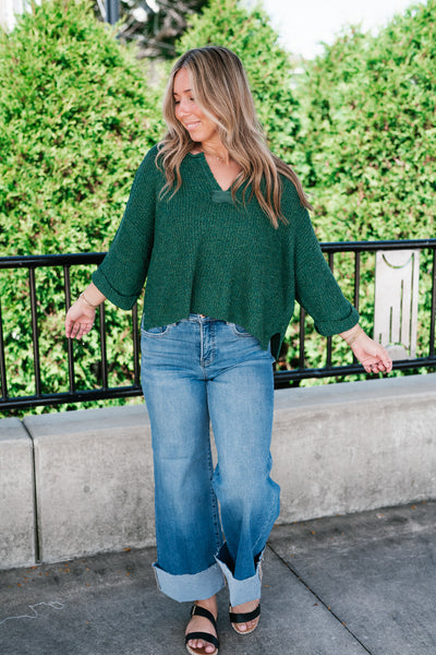 Autumn Glow Quarter Sleeve Sweater - Green