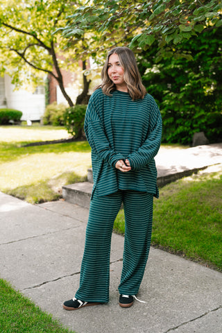 After Hours Oversized Long Sleeve Striped Top - Green