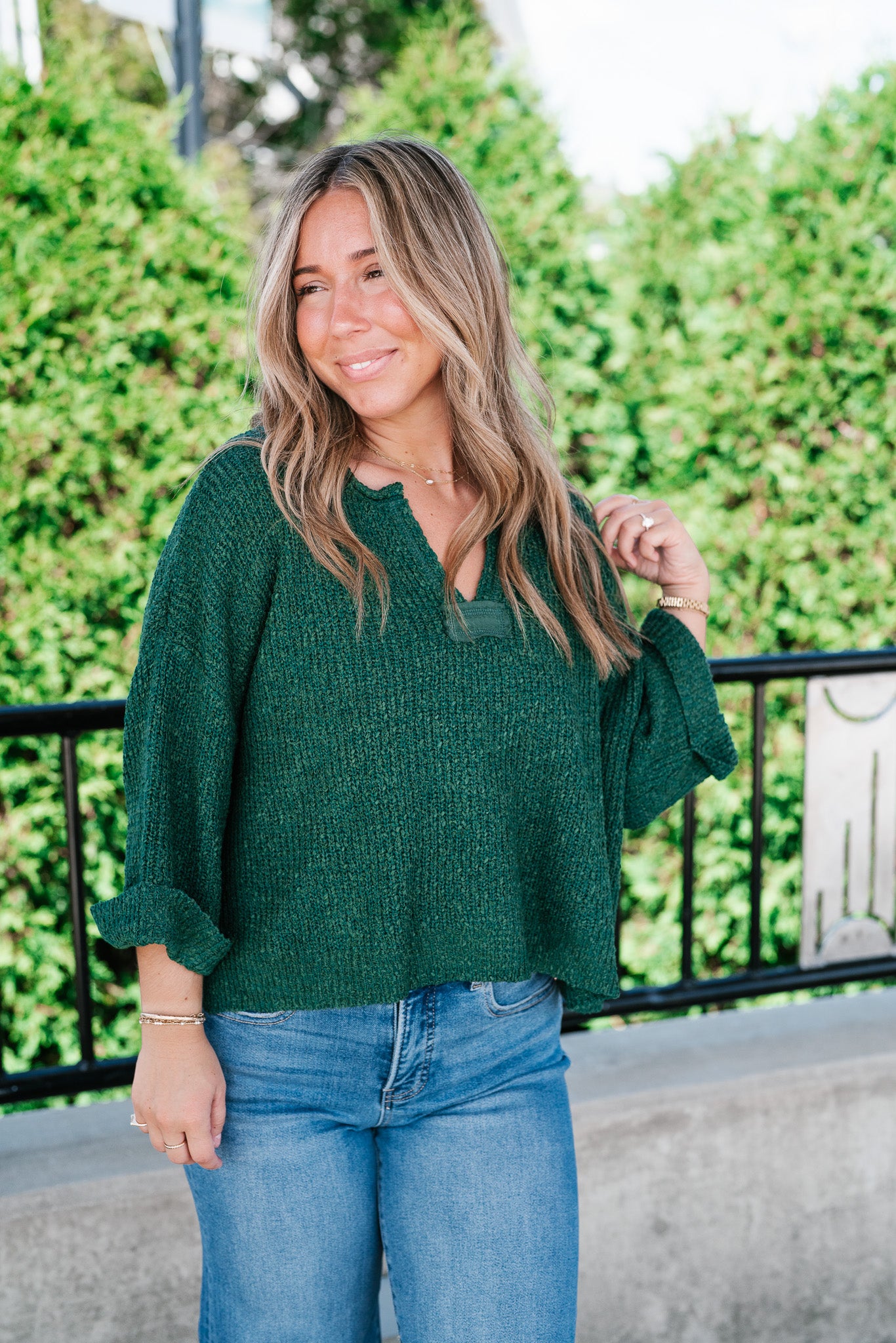 Autumn Glow Quarter Sleeve Sweater - Green