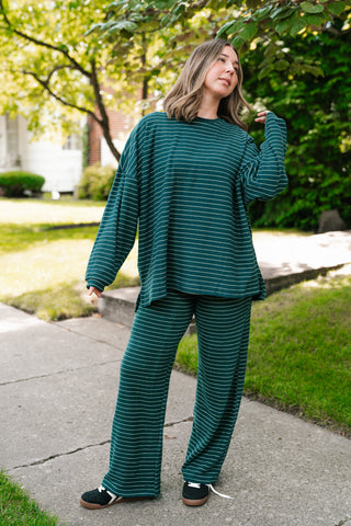 After Hours Oversized Long Sleeve Striped Top - Green