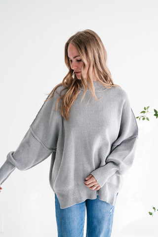 Misty Ridge Ribbed Mock Neck Oversized Sweater - Grey