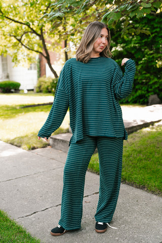 After Hours Oversized Long Sleeve Striped Top - Green