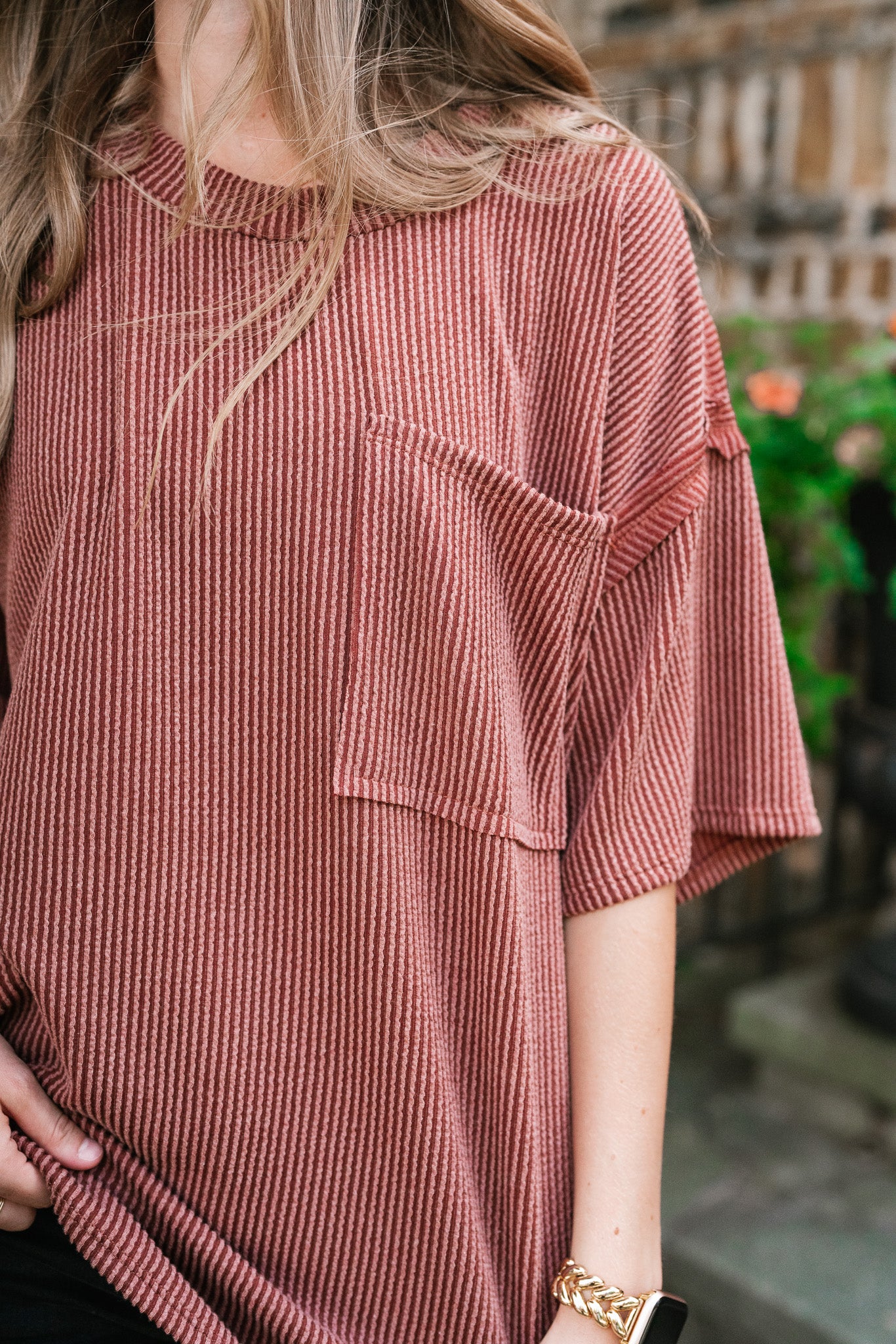 Forever Timeless Relaxed Ribbed Top- Rust