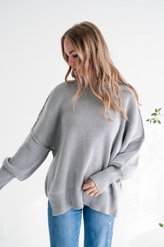 Misty Ridge Ribbed Mock Neck Oversized Sweater - Grey