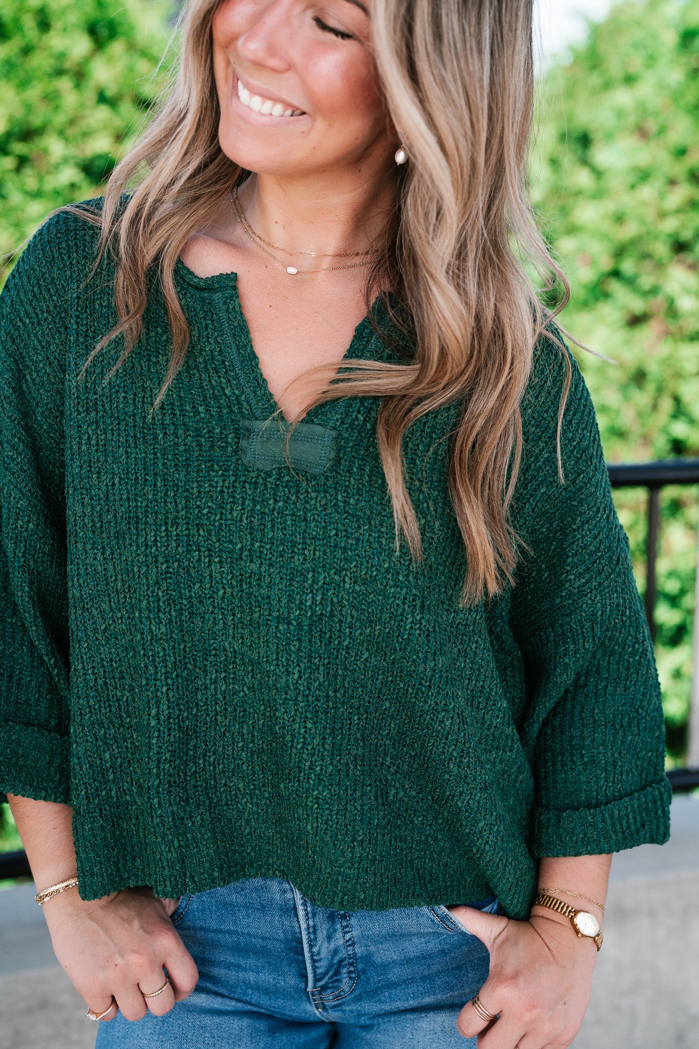 Autumn Glow Quarter Sleeve Sweater - Green