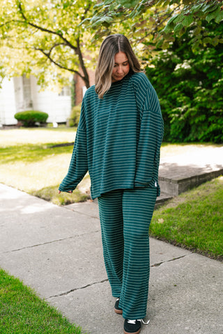 After Hours Oversized Long Sleeve Striped Top - Green