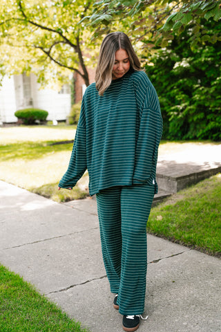 After Hours Oversized Long Sleeve Striped Top - Green