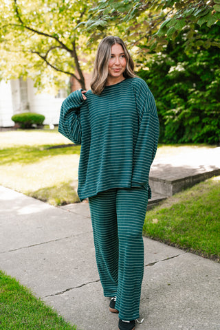 After Hours Oversized Long Sleeve Striped Top - Green
