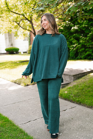 After Hours Oversized Long Sleeve Striped Top - Green