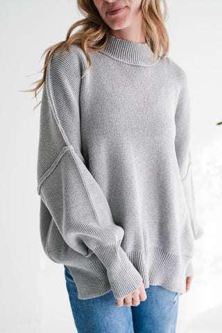 Misty Ridge Ribbed Mock Neck Oversized Sweater - Grey