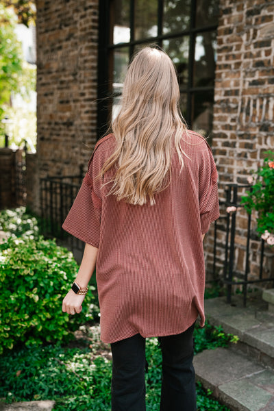 Forever Timeless Relaxed Ribbed Top- Rust