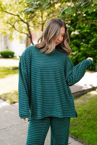 After Hours Oversized Long Sleeve Striped Top - Green