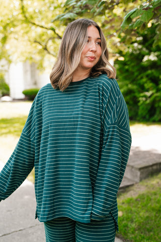 After Hours Oversized Long Sleeve Striped Top - Green