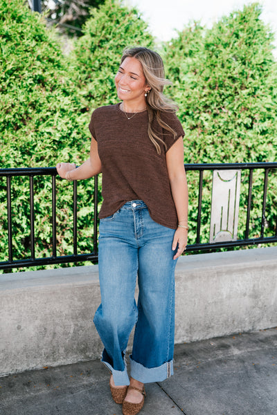 Everyday Ease Crew Neck Sweater Tank - Brown