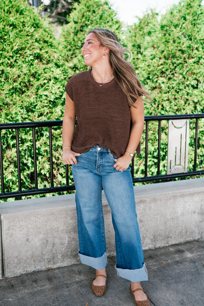 Everyday Ease Crew Neck Sweater Tank - Brown
