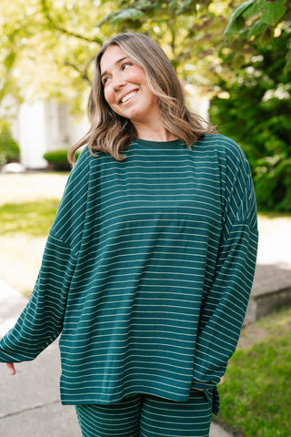 After Hours Oversized Long Sleeve Striped Top - Green