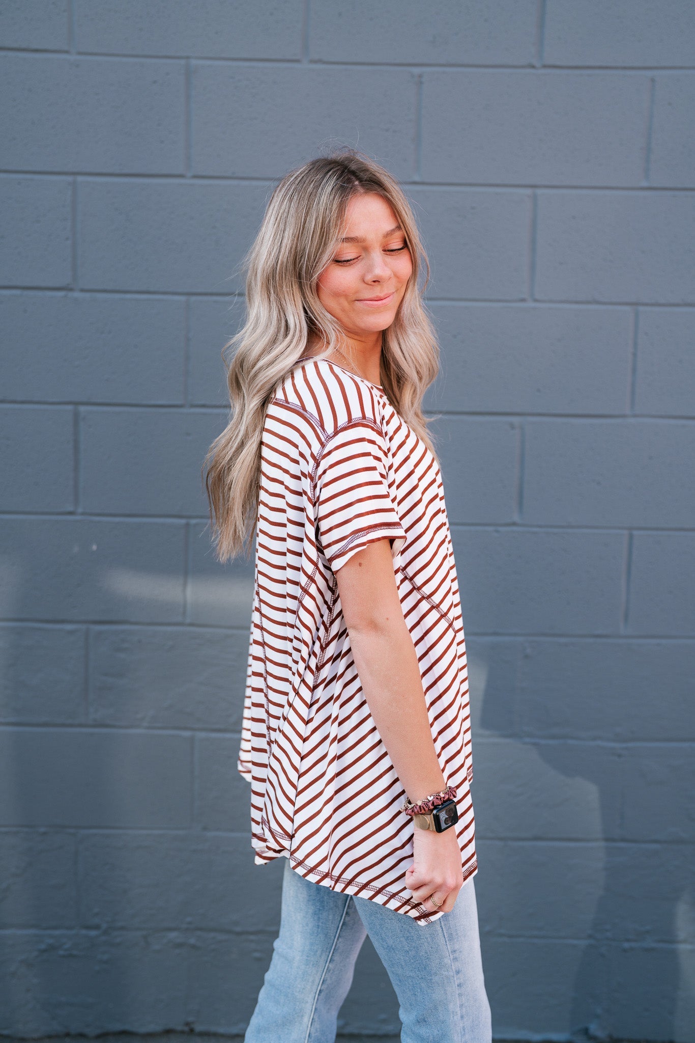 No Brainer Striped Top - Coffee